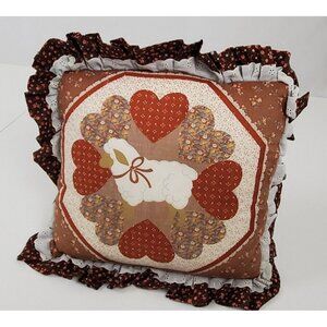 Throw Pillow Country Sheep Floral Hearts Lace Ruffled Handmade Cottagecore 14x14